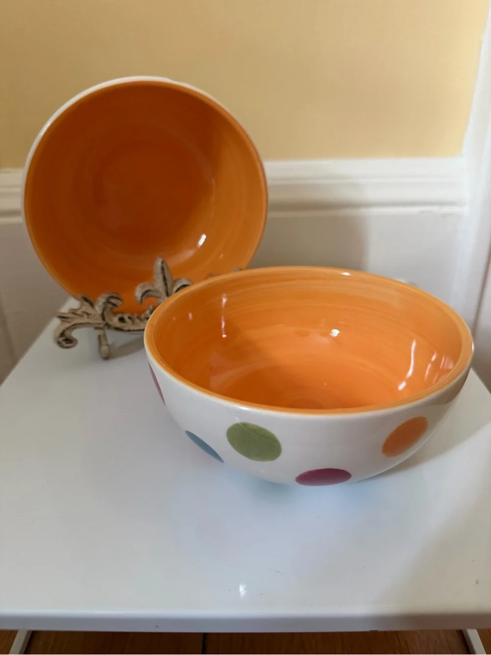 Glazed ceramic polka dot dessert / cereal bowls - set of 6